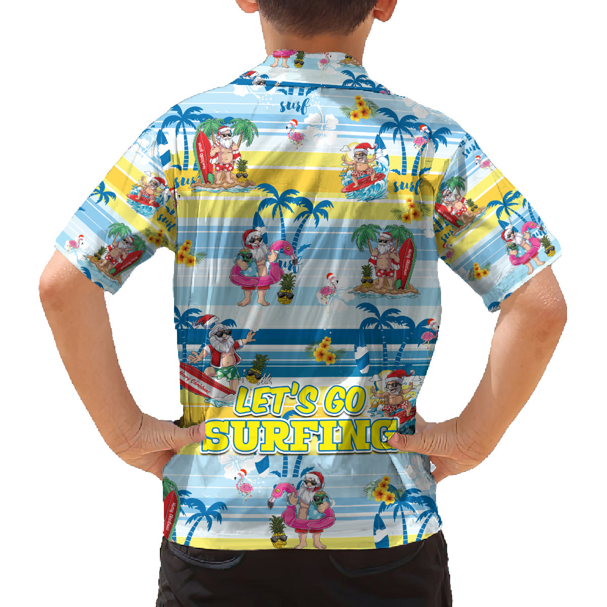 Surfing Christmas Family Matching Tank Maxi Dress and Hawaiian Shirt Tropical Santa Let's Go Surfing DT02 - Polynesian Pride