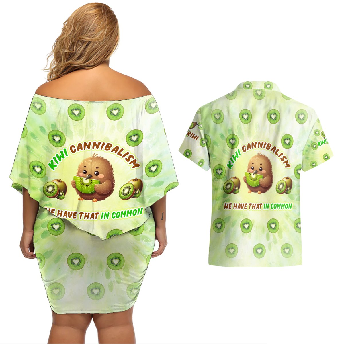 Kiwi Cannibalism Couples Matching Off Shoulder Short Dress and Hawaiian Shirt New Zealand Kiwi Cute Bird Funny DT02 - Polynesian Pride