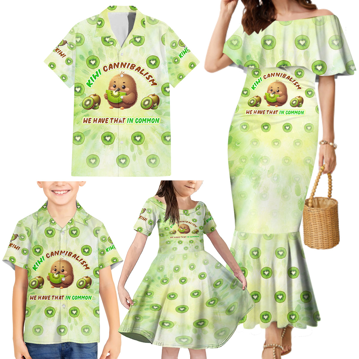 Kiwi Cannibalism Family Matching Mermaid Dress and Hawaiian Shirt New Zealand Kiwi Cute Bird Funny DT02 - Polynesian Pride