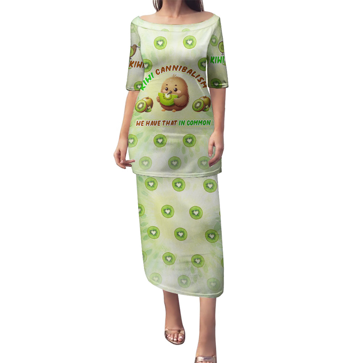 Kiwi Cannibalism Family Matching Puletasi and Hawaiian Shirt New Zealand Kiwi Cute Bird Funny DT02 Mom's Dress Green - Polynesian Pride