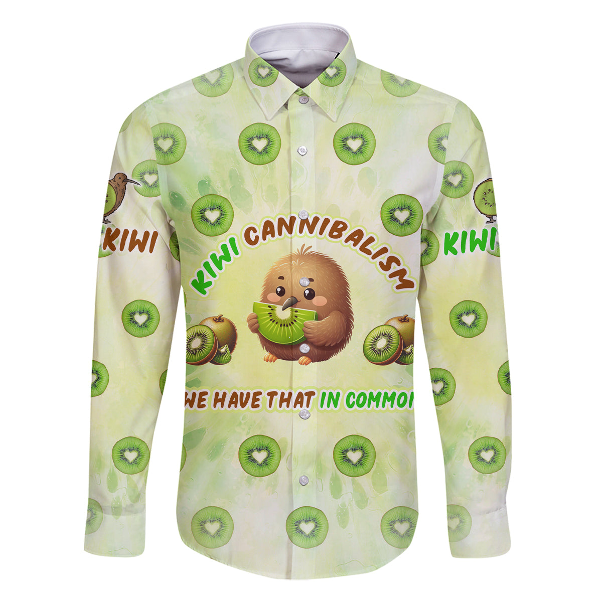 Kiwi Cannibalism Family Matching Tank Maxi Dress and Hawaiian Shirt New Zealand Kiwi Cute Bird Funny DT02 Dad's Shirt - Long Sleeve Green - Polynesian Pride