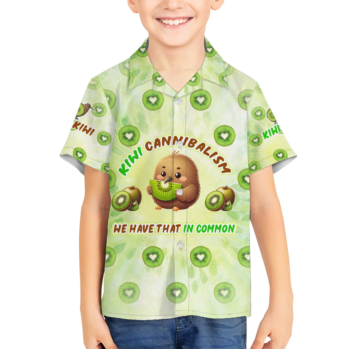 Kiwi Cannibalism Kid Hawaiian Shirt New Zealand Kiwi Cute Bird Funny DT02 Kid Green - Polynesian Pride