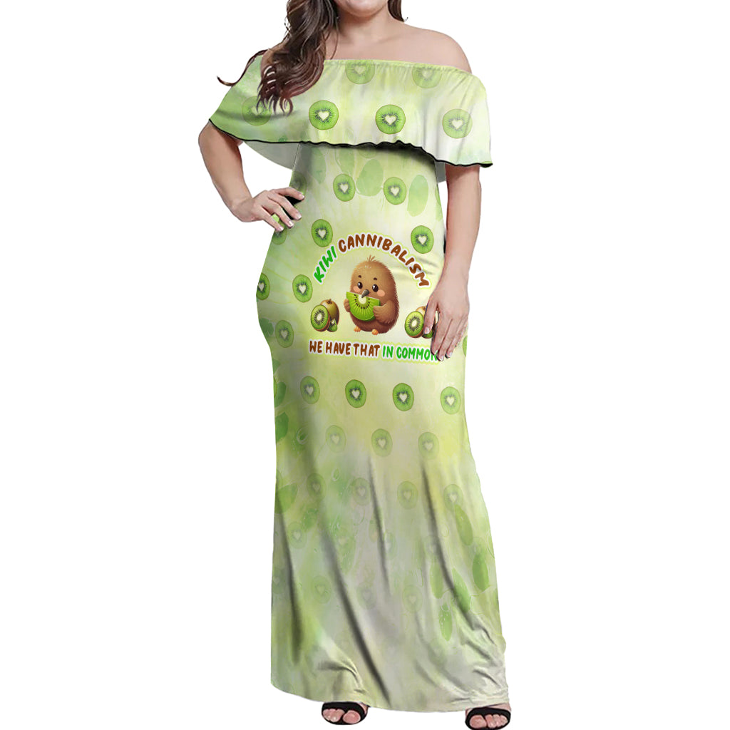Kiwi Cannibalism Off Shoulder Maxi Dress New Zealand Kiwi Cute Bird Funny DT02 Women Green - Polynesian Pride