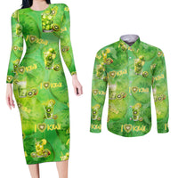 I Love Kiwi Couples Matching Long Sleeve Bodycon Dress and Long Sleeve Button Shirt New Zealand Kiwi Fruit Summer Cocktail DT02 Green - Polynesian Pride