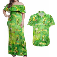 I Love Kiwi Couples Matching Off Shoulder Maxi Dress and Hawaiian Shirt New Zealand Kiwi Fruit Summer Cocktail DT02 Green - Polynesian Pride