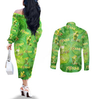 I Love Kiwi Couples Matching Off The Shoulder Long Sleeve Dress and Long Sleeve Button Shirt New Zealand Kiwi Fruit Summer Cocktail DT02 - Polynesian Pride