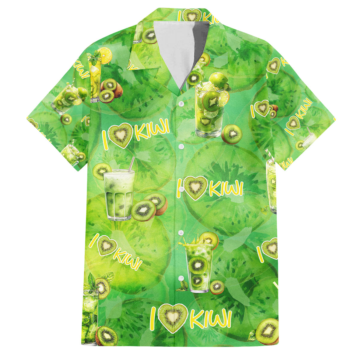 I Love Kiwi Family Matching Long Sleeve Bodycon Dress and Hawaiian Shirt New Zealand Kiwi Fruit Summer Cocktail DT02 Dad's Shirt - Short Sleeve Green - Polynesian Pride