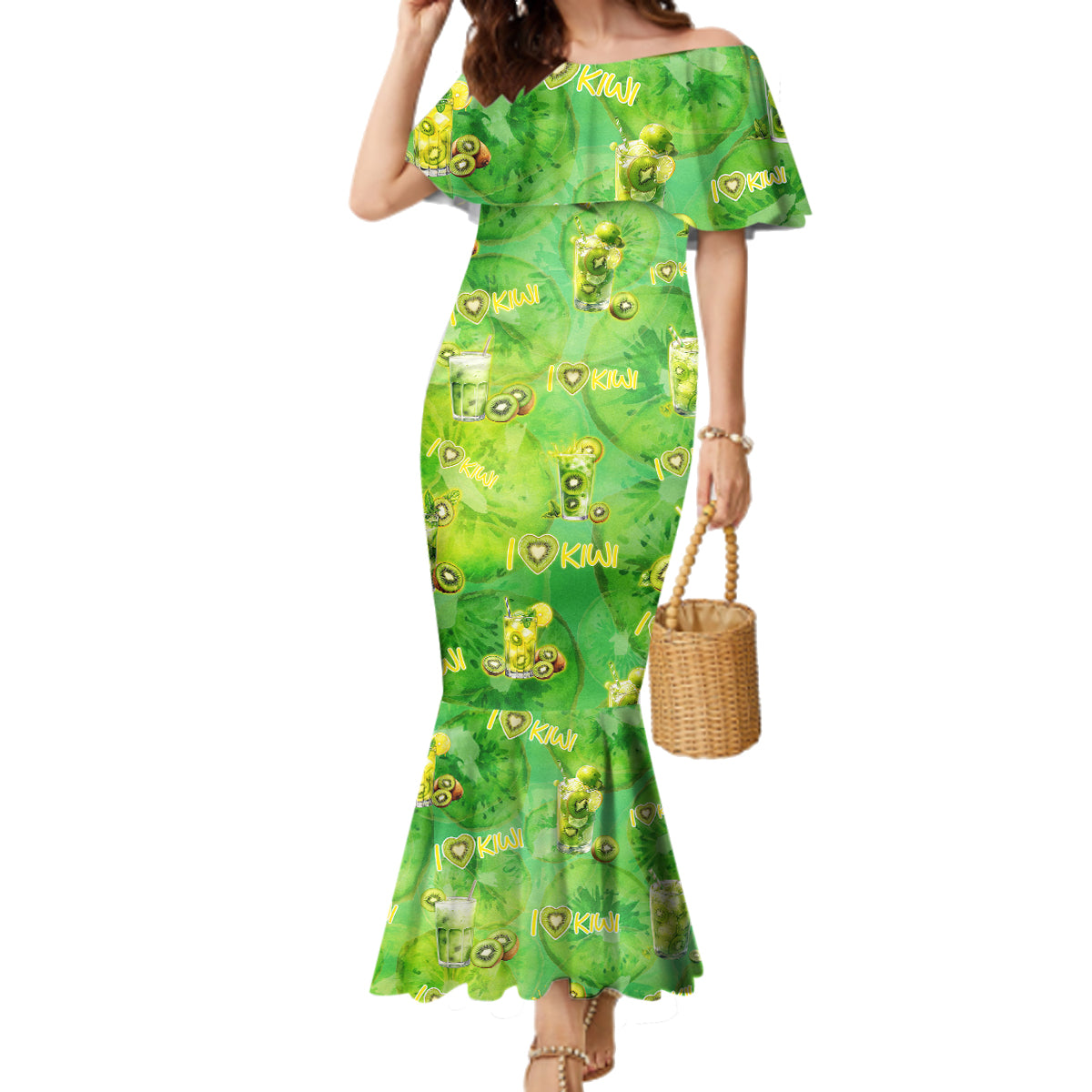 I Love Kiwi Family Matching Mermaid Dress and Hawaiian Shirt New Zealand Kiwi Fruit Summer Cocktail DT02 Mom's Dress Green - Polynesian Pride