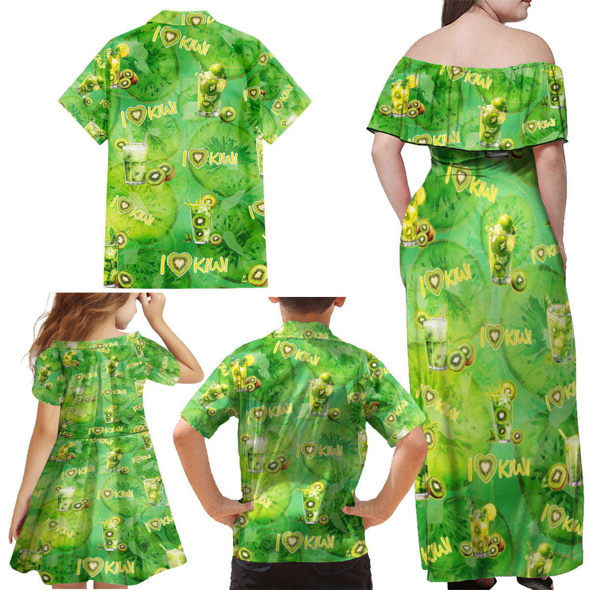 I Love Kiwi Family Matching Off Shoulder Maxi Dress and Hawaiian Shirt New Zealand Kiwi Fruit Summer Cocktail DT02 - Polynesian Pride