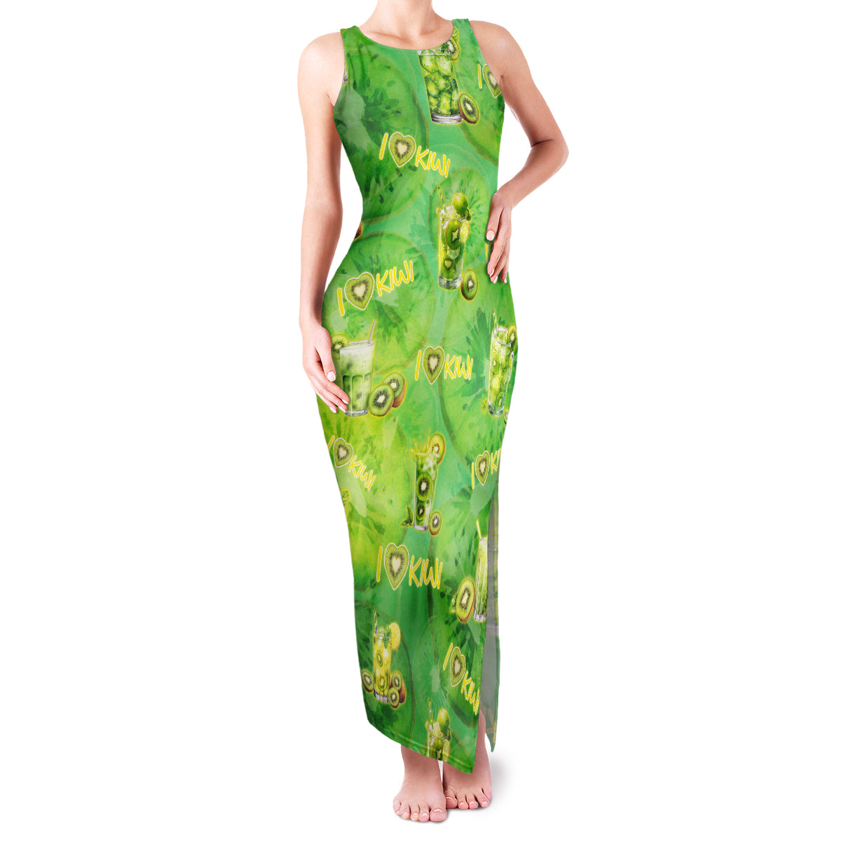 I Love Kiwi Family Matching Tank Maxi Dress and Hawaiian Shirt New Zealand Kiwi Fruit Summer Cocktail DT02 Mom's Dress Green - Polynesian Pride