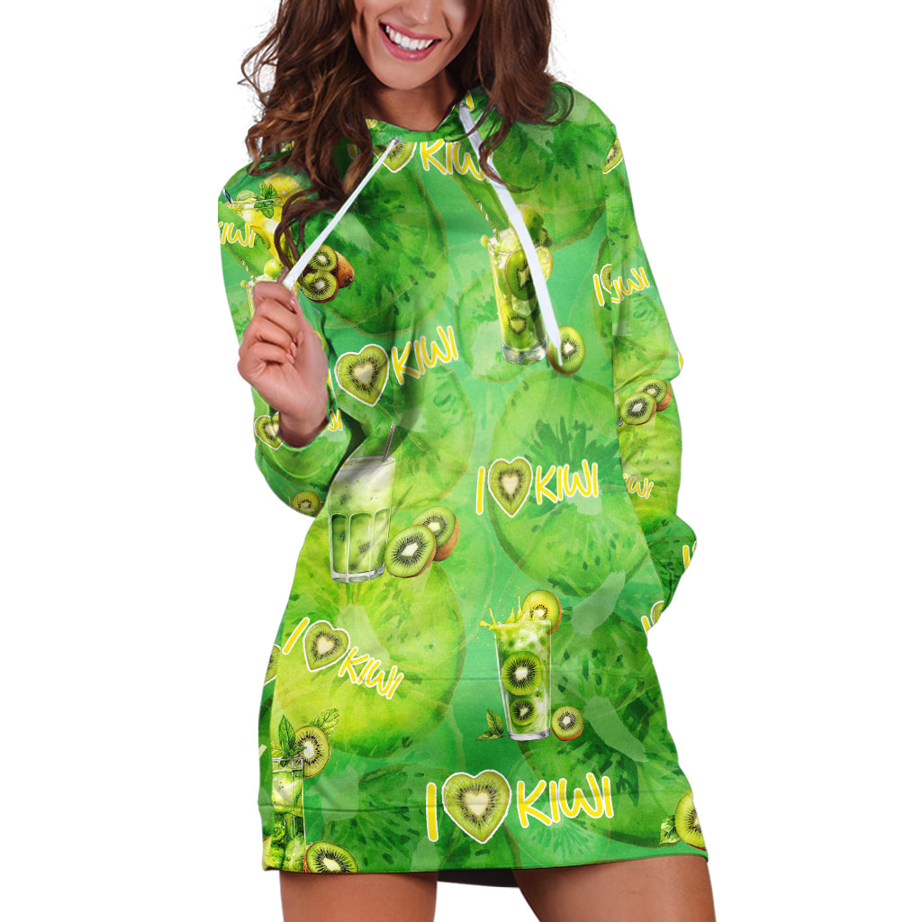 I Love Kiwi Hoodie Dress New Zealand Kiwi Fruit Summer Cocktail DT02 Green - Polynesian Pride