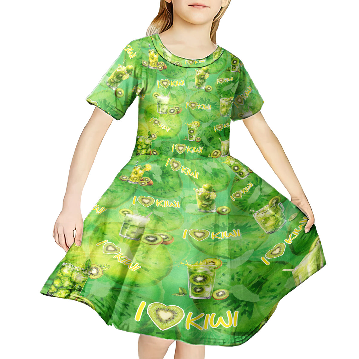 I Love Kiwi Kid Short Sleeve Dress New Zealand Kiwi Fruit Summer Cocktail DT02 - Polynesian Pride