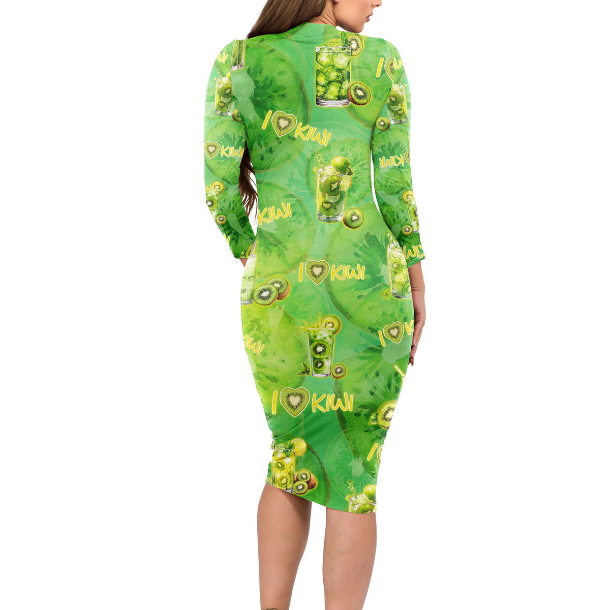 I Love Kiwi Long Sleeve Bodycon Dress New Zealand Kiwi Fruit Summer Cocktail DT02 - Polynesian Pride