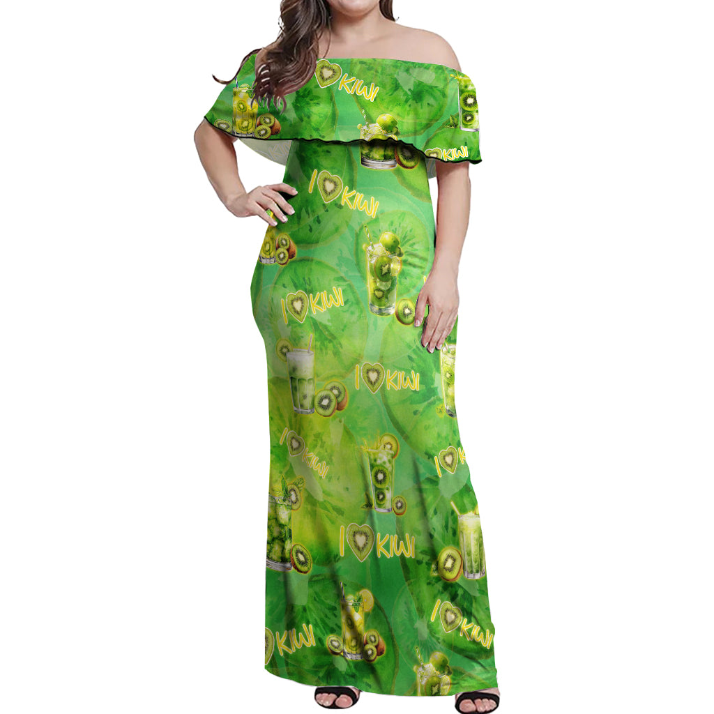 I Love Kiwi Off Shoulder Maxi Dress New Zealand Kiwi Fruit Summer Cocktail DT02 Women Green - Polynesian Pride