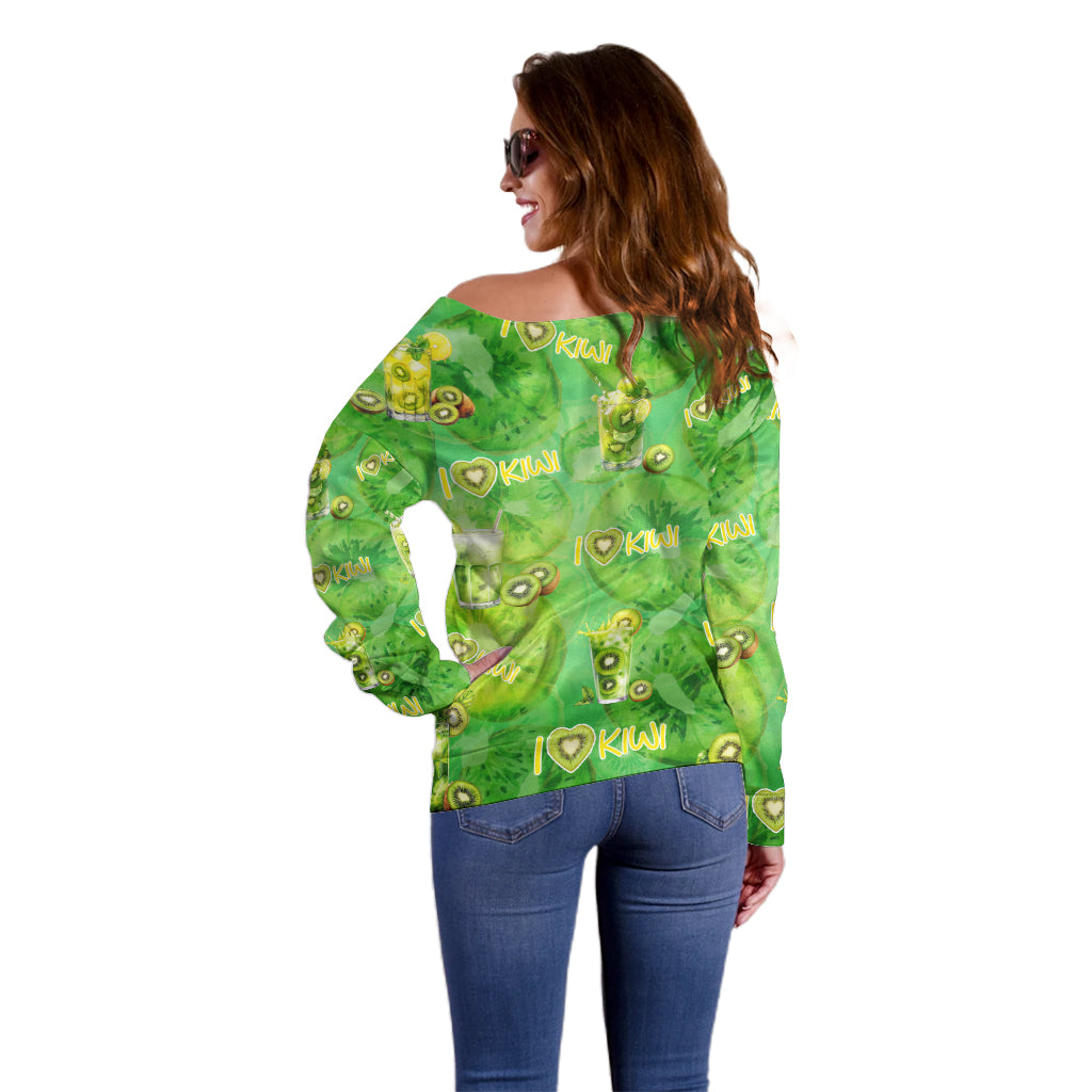 I Love Kiwi Off Shoulder Sweater New Zealand Kiwi Fruit Summer Cocktail