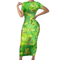 I Love Kiwi Short Sleeve Bodycon Dress New Zealand Kiwi Fruit Summer Cocktail DT02 Long Dress Green - Polynesian Pride