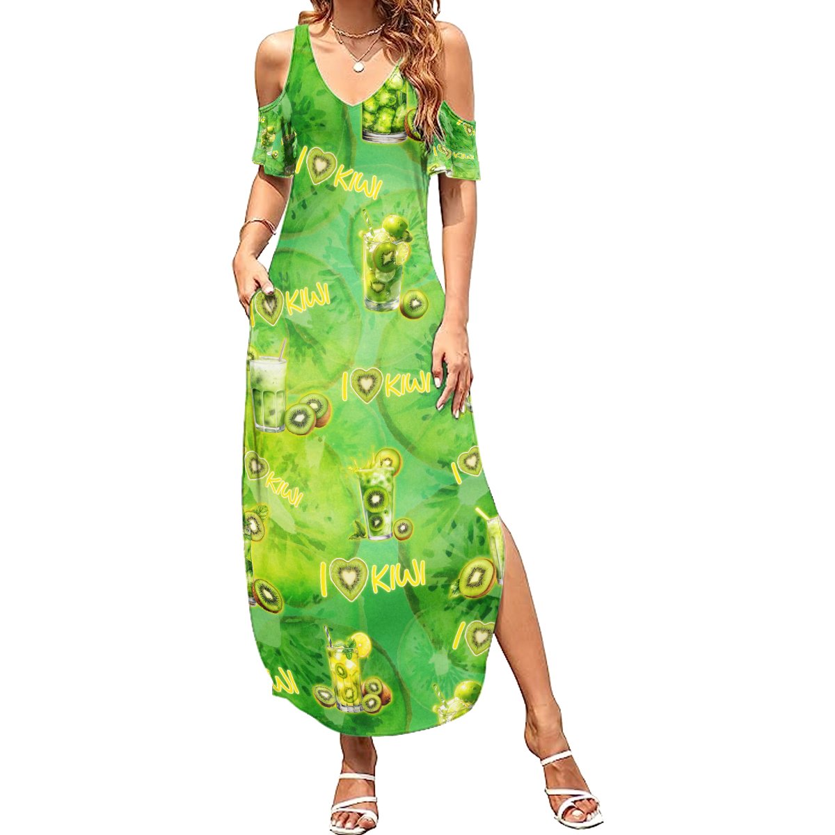 I Love Kiwi Summer Maxi Dress New Zealand Kiwi Fruit Summer Cocktail DT02 Women Green - Polynesian Pride