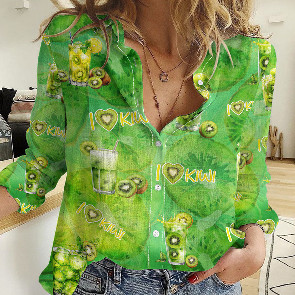 I Love Kiwi Women Casual Shirt New Zealand Kiwi Fruit Summer Cocktail DT02 Female Green - Polynesian Pride