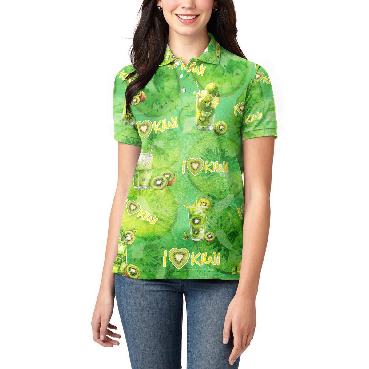 I Love Kiwi Women Polo Shirt New Zealand Kiwi Fruit Summer Cocktail