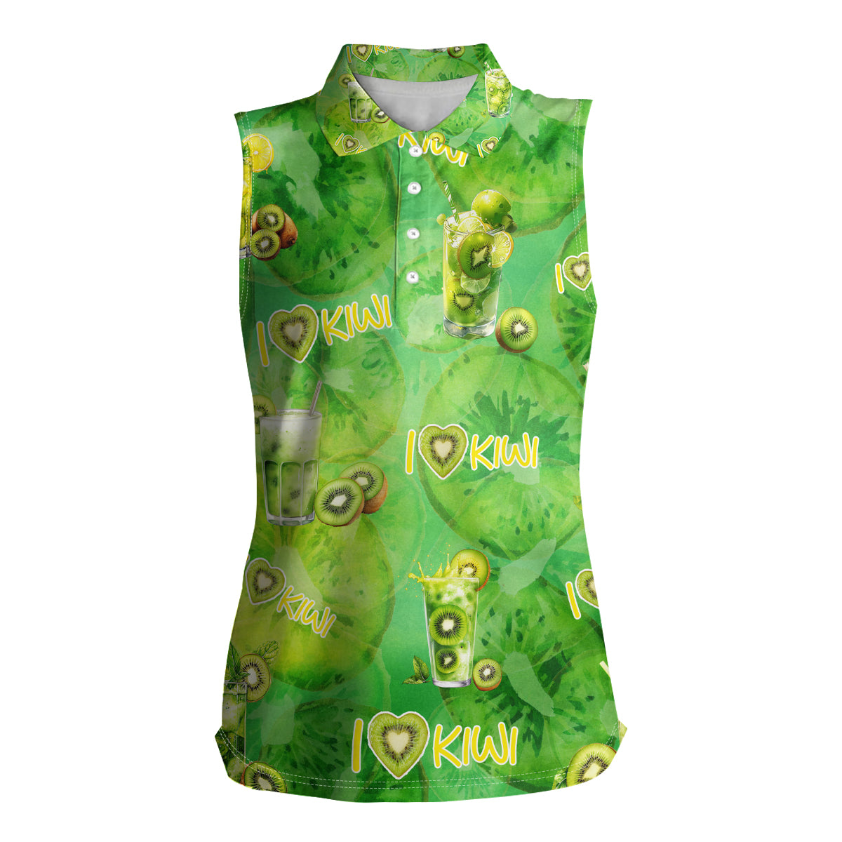I Love Kiwi Women Sleeveless Polo Shirt New Zealand Kiwi Fruit Summer Cocktail DT02 Female Green - Polynesian Pride