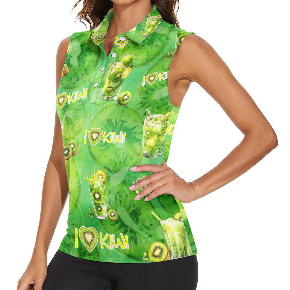 I Love Kiwi Women Sleeveless Polo Shirt New Zealand Kiwi Fruit Summer Cocktail DT02 - Polynesian Pride