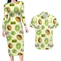 Kiwi Cute Humorous Couples Matching Long Sleeve Bodycon Dress and Hawaiian Shirt New Zealand Fruit DT02 Yellow - Polynesian Pride