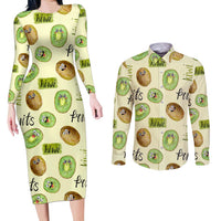 Kiwi Cute Humorous Couples Matching Long Sleeve Bodycon Dress and Long Sleeve Button Shirt New Zealand Fruit DT02 Yellow - Polynesian Pride