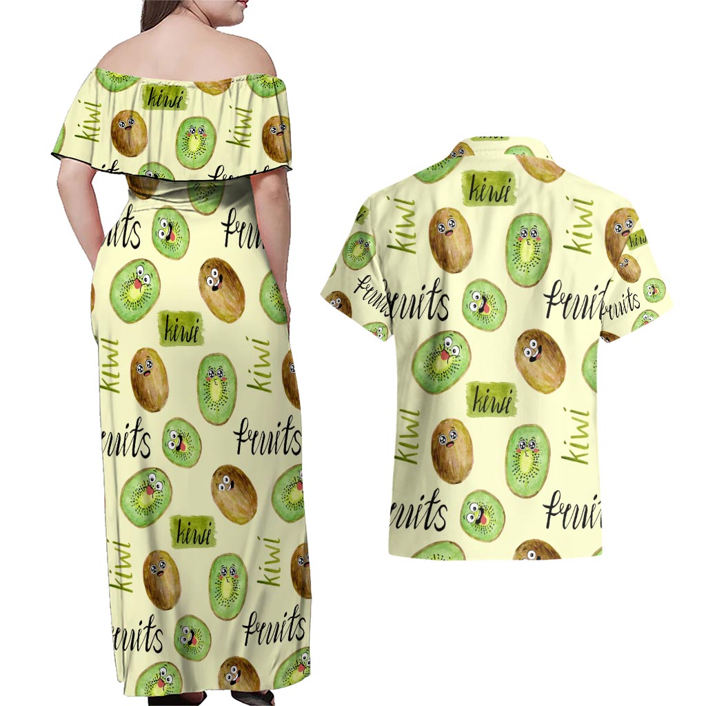 Kiwi Cute Humorous Couples Matching Off Shoulder Maxi Dress and Hawaiian Shirt New Zealand Fruit DT02 - Polynesian Pride