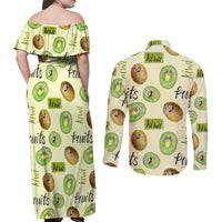 Kiwi Cute Humorous Couples Matching Off Shoulder Maxi Dress and Long Sleeve Button Shirt New Zealand Fruit DT02 - Polynesian Pride
