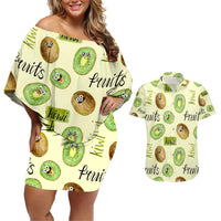 Kiwi Cute Humorous Couples Matching Off Shoulder Short Dress and Hawaiian Shirt New Zealand Fruit DT02 Yellow - Polynesian Pride