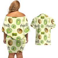 Kiwi Cute Humorous Couples Matching Off Shoulder Short Dress and Hawaiian Shirt New Zealand Fruit DT02 - Polynesian Pride