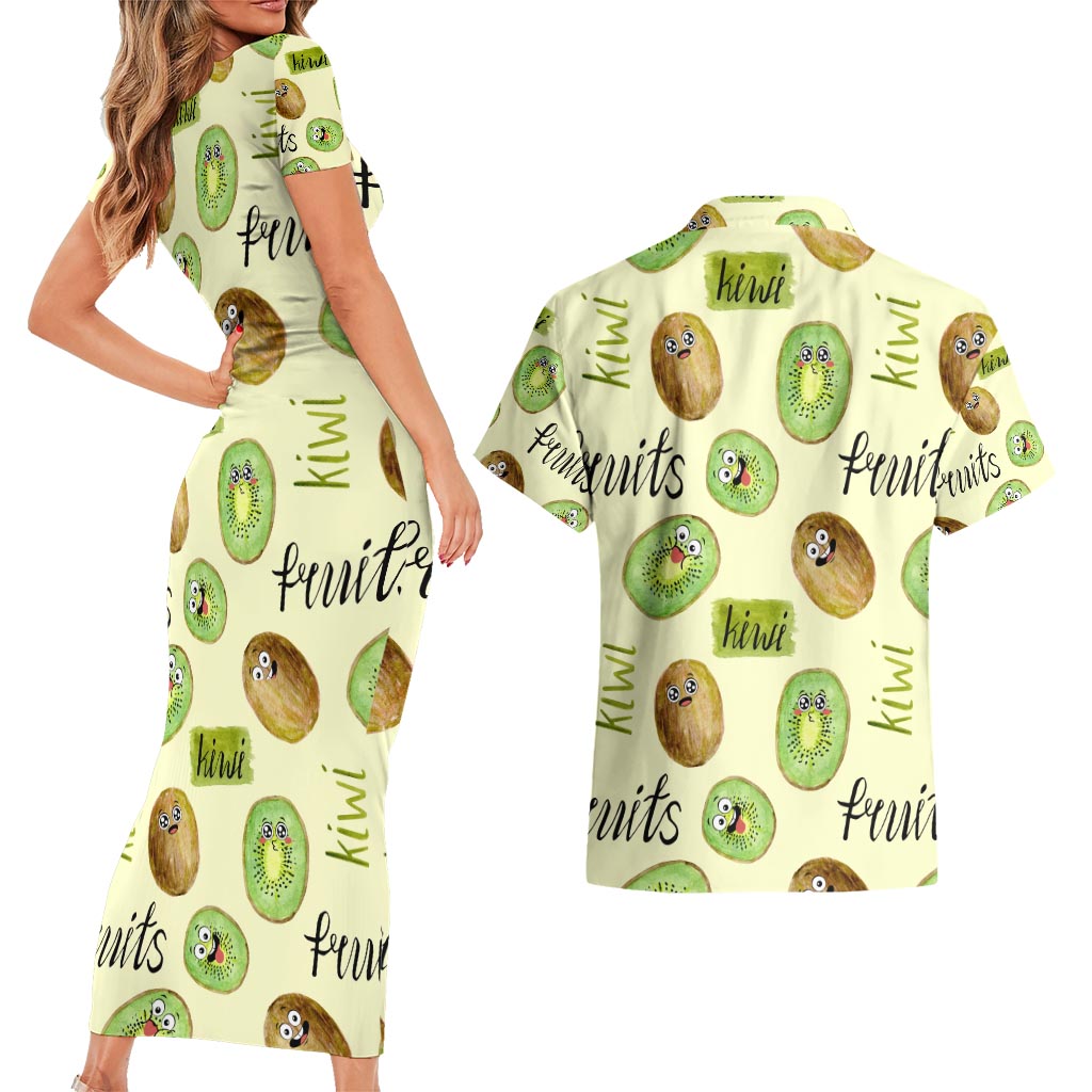Kiwi Cute Humorous Couples Matching Short Sleeve Bodycon Dress and Hawaiian Shirt New Zealand Fruit DT02 - Polynesian Pride