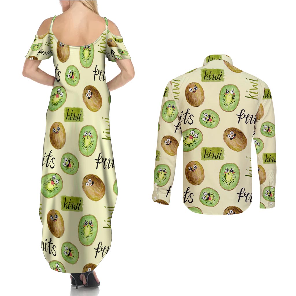 Kiwi Cute Humorous Couples Matching Summer Maxi Dress and Long Sleeve Button Shirt New Zealand Fruit DT02 - Polynesian Pride