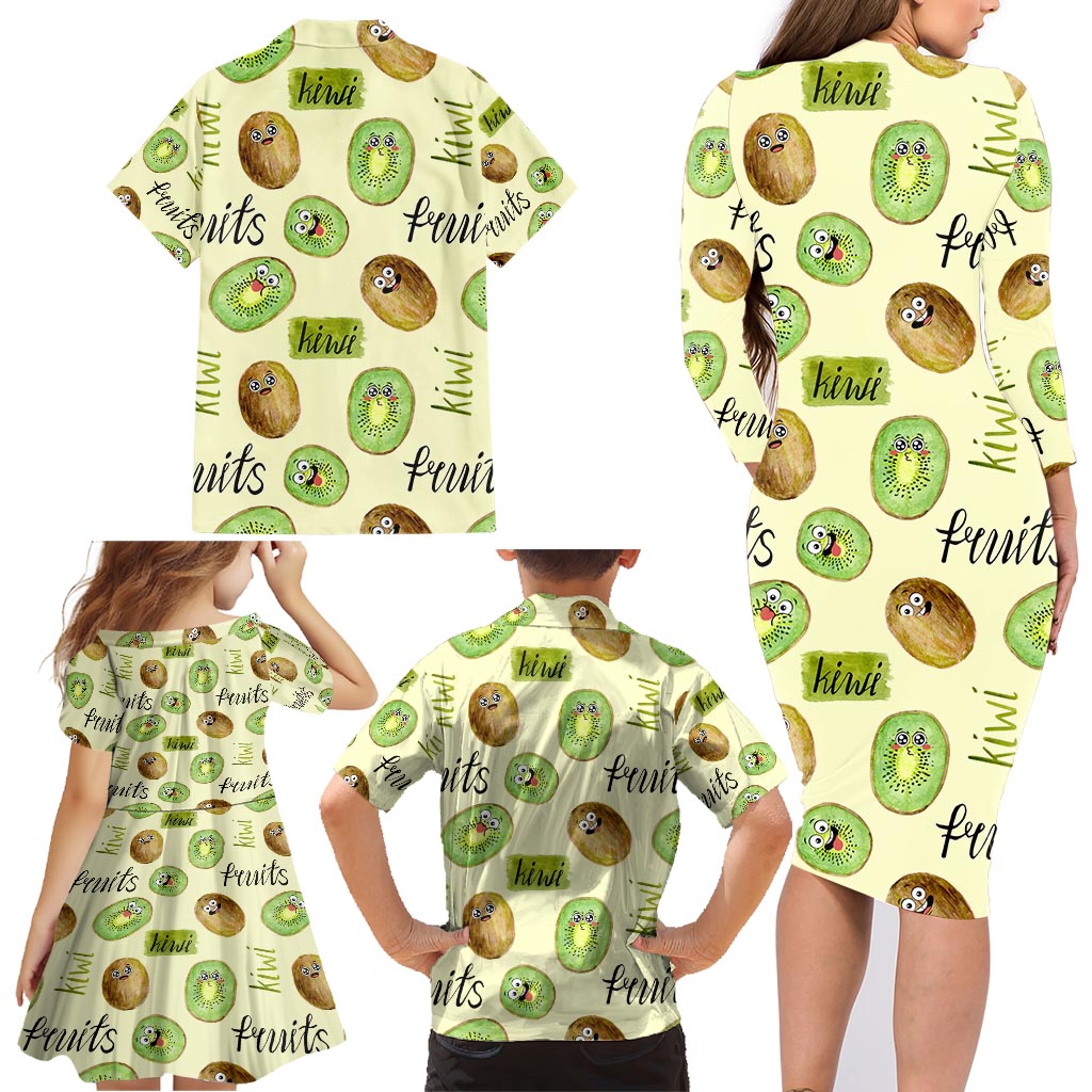 Kiwi Cute Humorous Family Matching Long Sleeve Bodycon Dress and Hawaiian Shirt New Zealand Fruit DT02 - Polynesian Pride