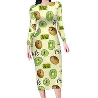 Kiwi Cute Humorous Family Matching Long Sleeve Bodycon Dress and Hawaiian Shirt New Zealand Fruit DT02 Mom's Dress Yellow - Polynesian Pride