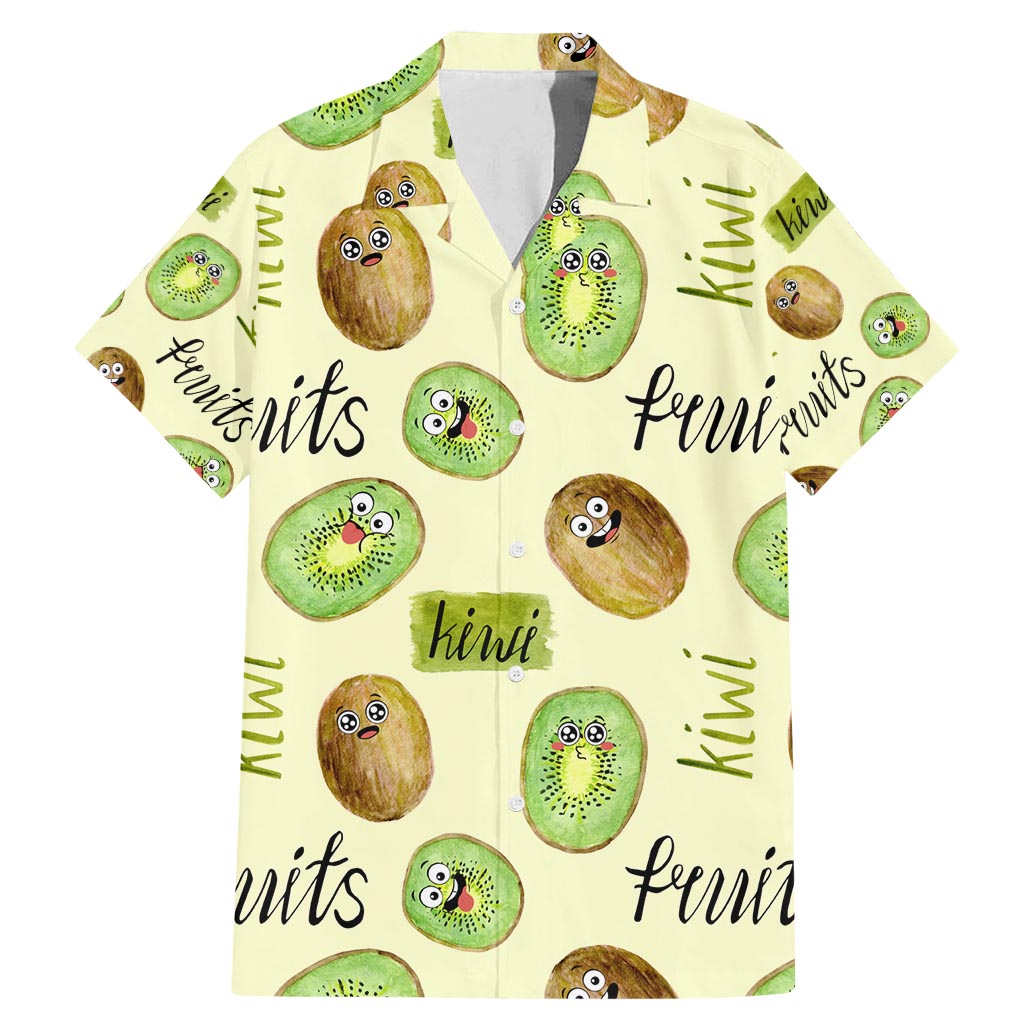 Kiwi Cute Humorous Family Matching Mermaid Dress and Hawaiian Shirt New Zealand Fruit DT02 Dad's Shirt - Short Sleeve Yellow - Polynesian Pride