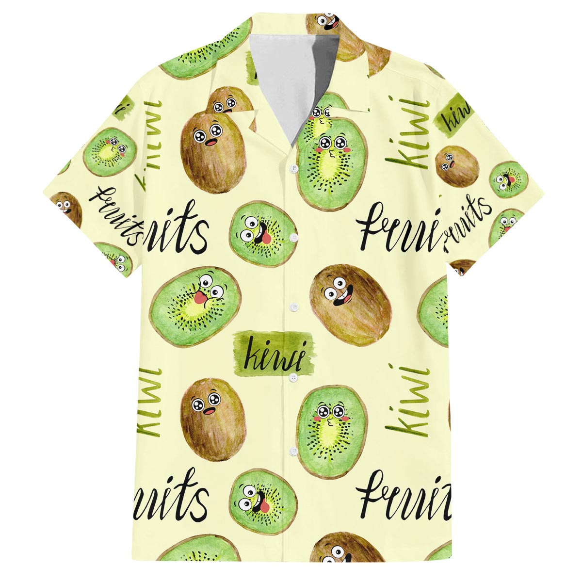 Kiwi Cute Humorous Family Matching Off The Shoulder Long Sleeve Dress and Hawaiian Shirt New Zealand Fruit DT02 Dad's Shirt - Short Sleeve Yellow - Polynesian Pride