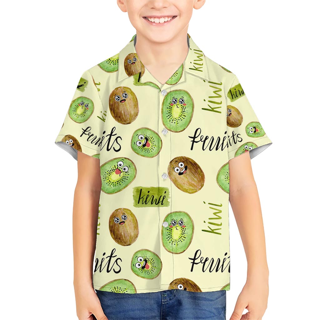Kiwi Cute Humorous Family Matching Short Sleeve Bodycon Dress and Hawaiian Shirt New Zealand Fruit DT02 Son's Shirt Yellow - Polynesian Pride