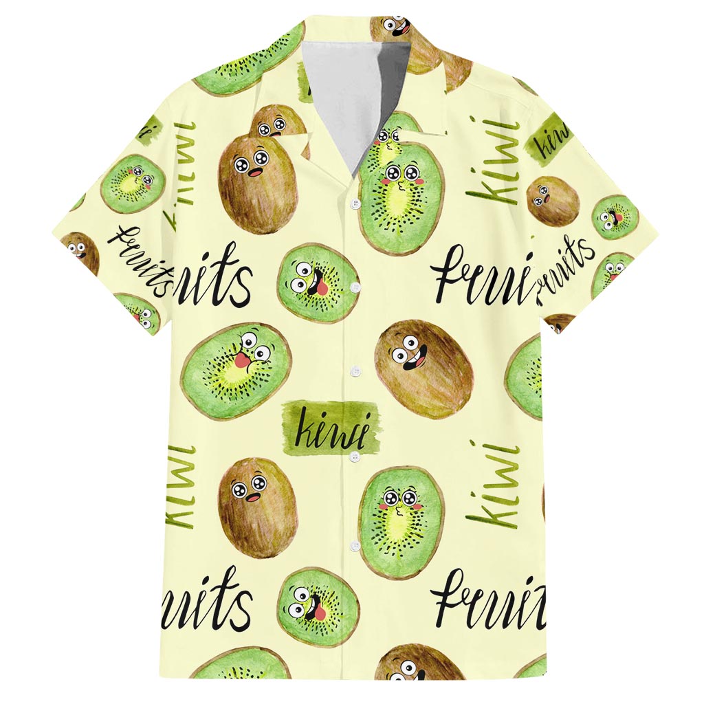 Kiwi Cute Humorous Family Matching Tank Maxi Dress and Hawaiian Shirt New Zealand Fruit DT02 Dad's Shirt - Short Sleeve Yellow - Polynesian Pride