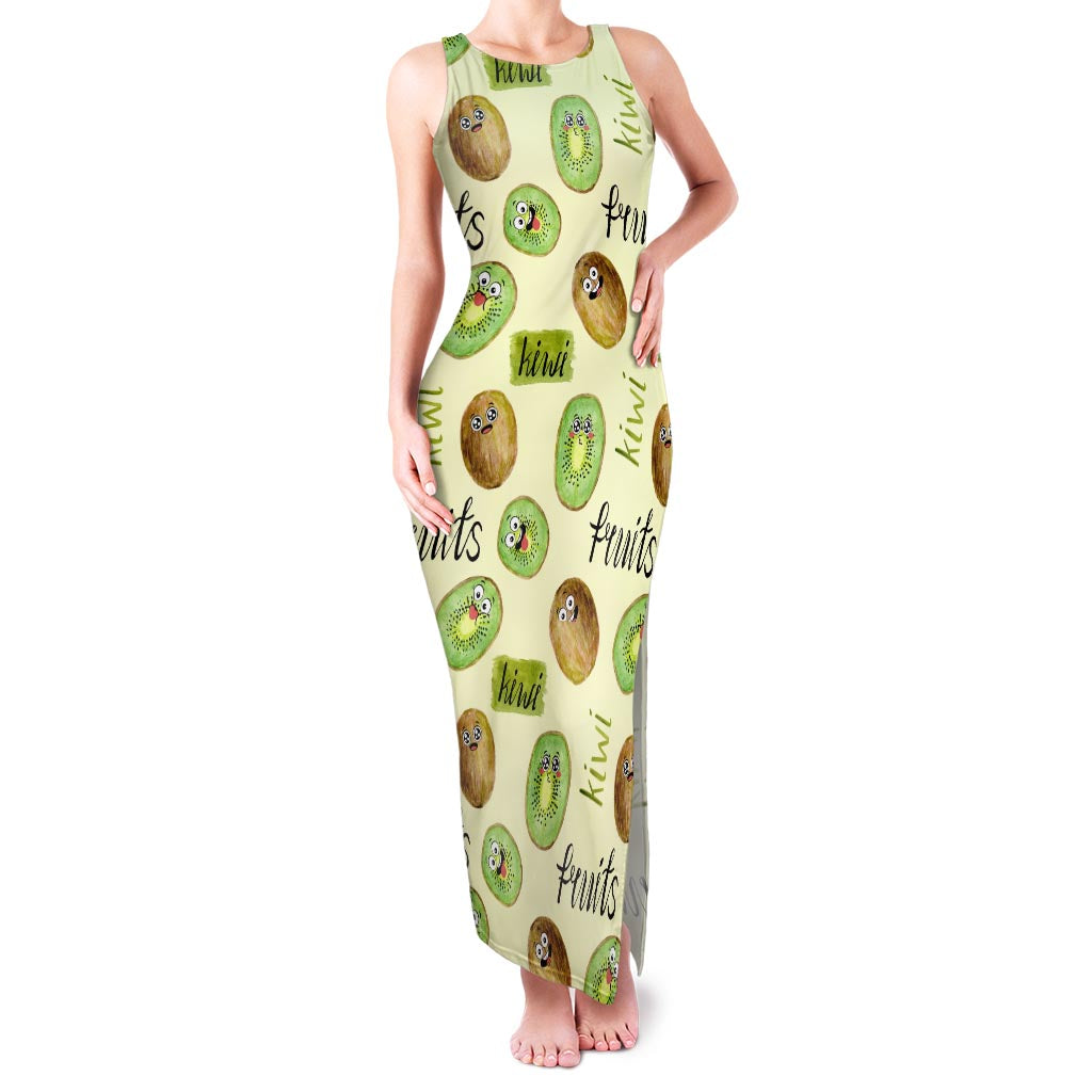 Kiwi Cute Humorous Family Matching Tank Maxi Dress and Hawaiian Shirt New Zealand Fruit DT02 Mom's Dress Yellow - Polynesian Pride