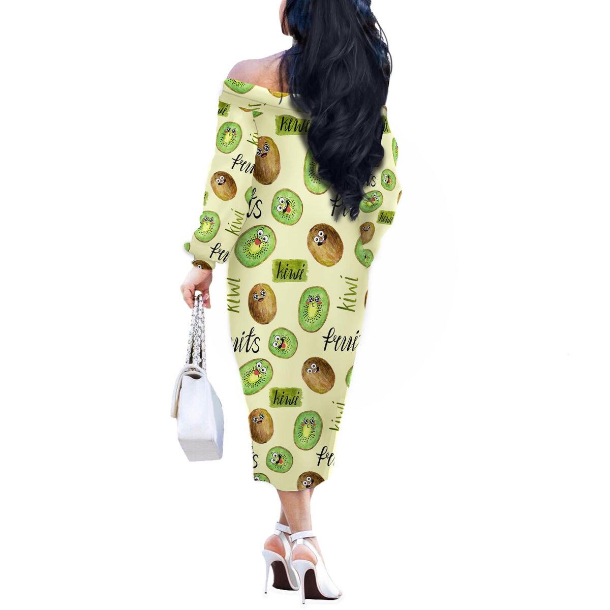 Kiwi Cute Humorous Off The Shoulder Long Sleeve Dress New Zealand Fruit DT02 - Polynesian Pride