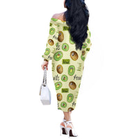 Kiwi Cute Humorous Off The Shoulder Long Sleeve Dress New Zealand Fruit DT02 - Polynesian Pride