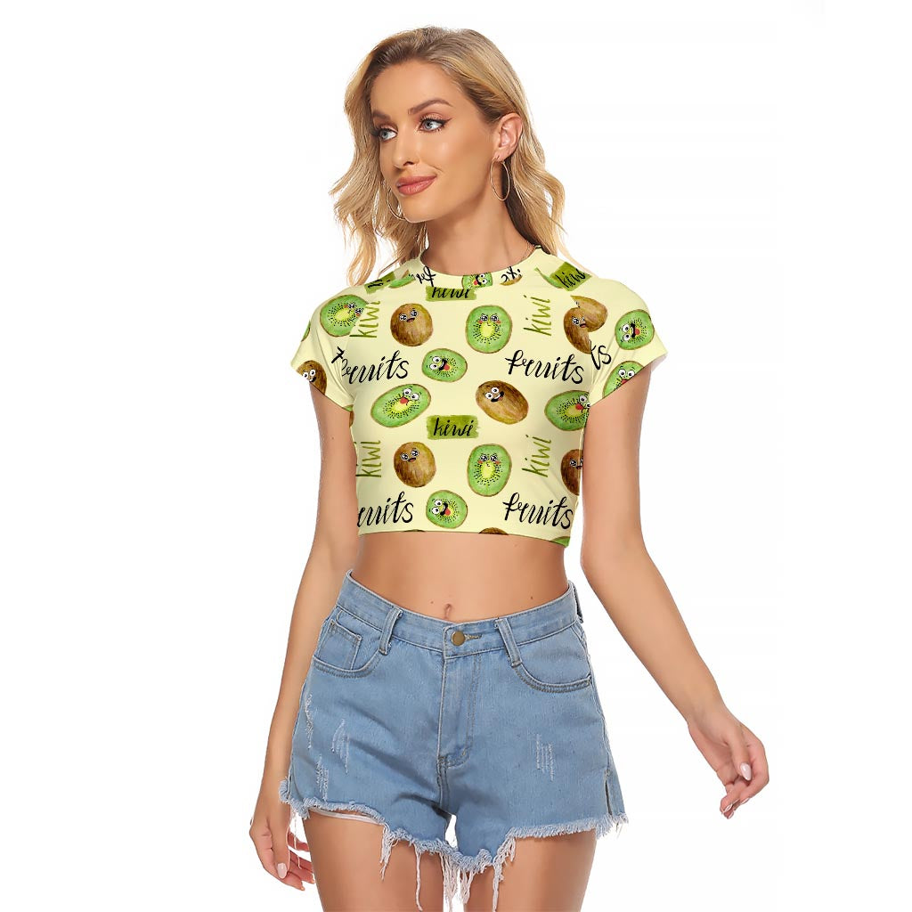 Kiwi Cute Humorous Raglan Cropped T Shirt New Zealand Fruit DT02 Female Yellow - Polynesian Pride
