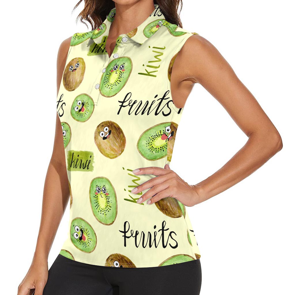 Kiwi Cute Humorous Women Sleeveless Polo Shirt New Zealand Fruit DT02 - Polynesian Pride