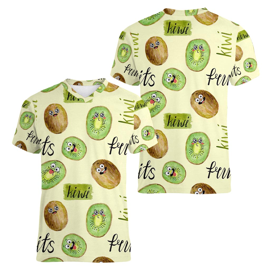Kiwi Cute Humorous Women V-Neck T-Shirt New Zealand Fruit DT02 - Polynesian Pride