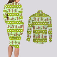 New Zealand Kiwi Fruit Witty Kiwi Bird Couples Matching Long Sleeve Bodycon Dress and Long Sleeve Button Shirt DT02 - Polynesian Pride
