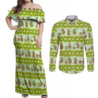 New Zealand Kiwi Fruit Witty Kiwi Bird Couples Matching Off Shoulder Maxi Dress and Long Sleeve Button Shirt DT02 Green - Polynesian Pride