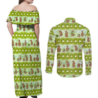 New Zealand Kiwi Fruit Witty Kiwi Bird Couples Matching Off Shoulder Maxi Dress and Long Sleeve Button Shirt DT02 - Polynesian Pride