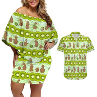New Zealand Kiwi Fruit Witty Kiwi Bird Couples Matching Off Shoulder Short Dress and Hawaiian Shirt DT02 Green - Polynesian Pride