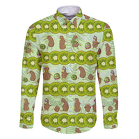 New Zealand Kiwi Fruit Witty Kiwi Bird Family Matching Long Sleeve Bodycon Dress and Hawaiian Shirt DT02 Dad's Shirt - Long Sleeve Green - Polynesian Pride